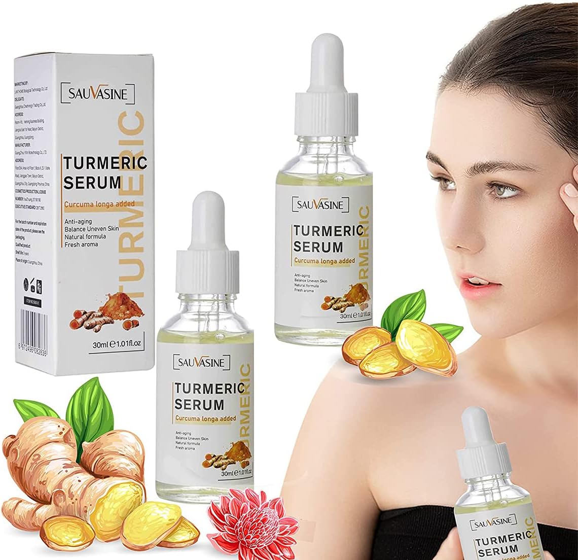 2pcs Turmeric Serum, Turmeric Dark Spot Corrector Serum, Turmeric Repair Face SerumBright Skin