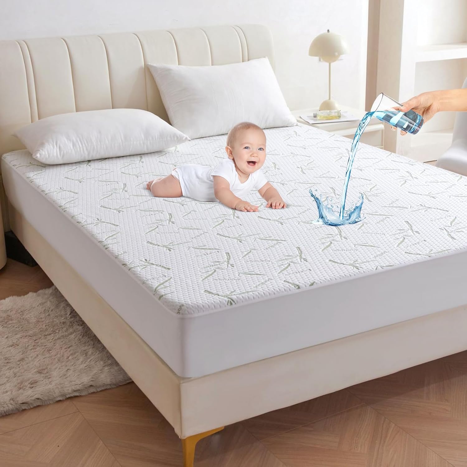Queen Size Waterproof Mattress Protector 3D Air Fabric Skin Friendly 100 Waterproof Mattress Cover Viscose Made from Bamboo
