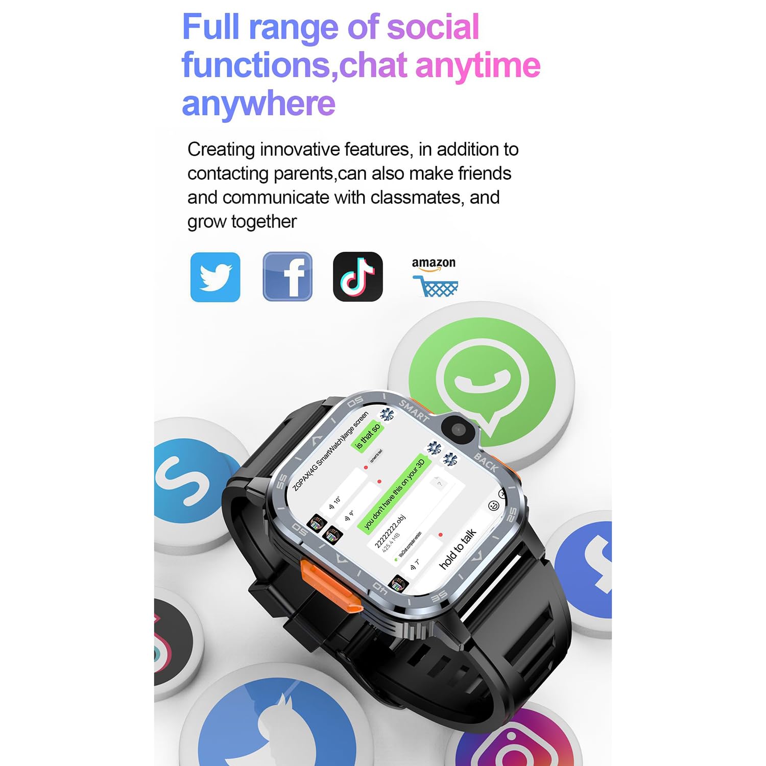 Smart Watch Android 4G, fitness tracker con doppia fotocamera HD, cardiofrequenzimetro, CPU quad-core, pagamenti offline, modalità multi-sport per adulti e studenti