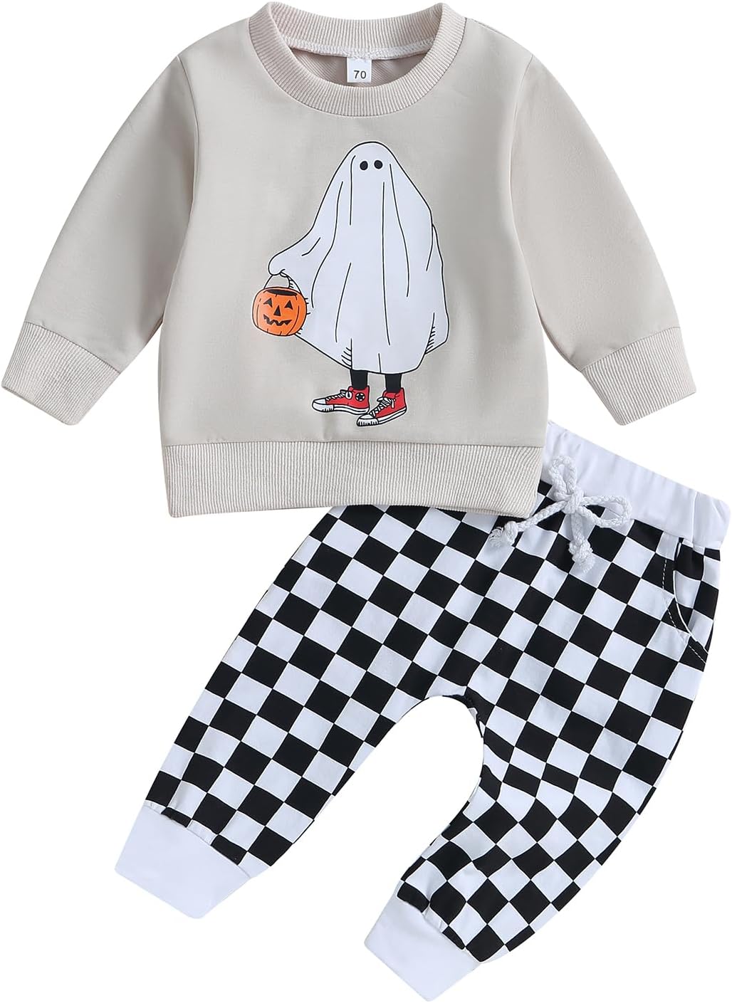 Toddler Baby Boy Halloween Outfit Long Sleeve Ghost/Pumpkin Sweatshirt Tops Elastic Pants 2PCS Fall Winter Clothes