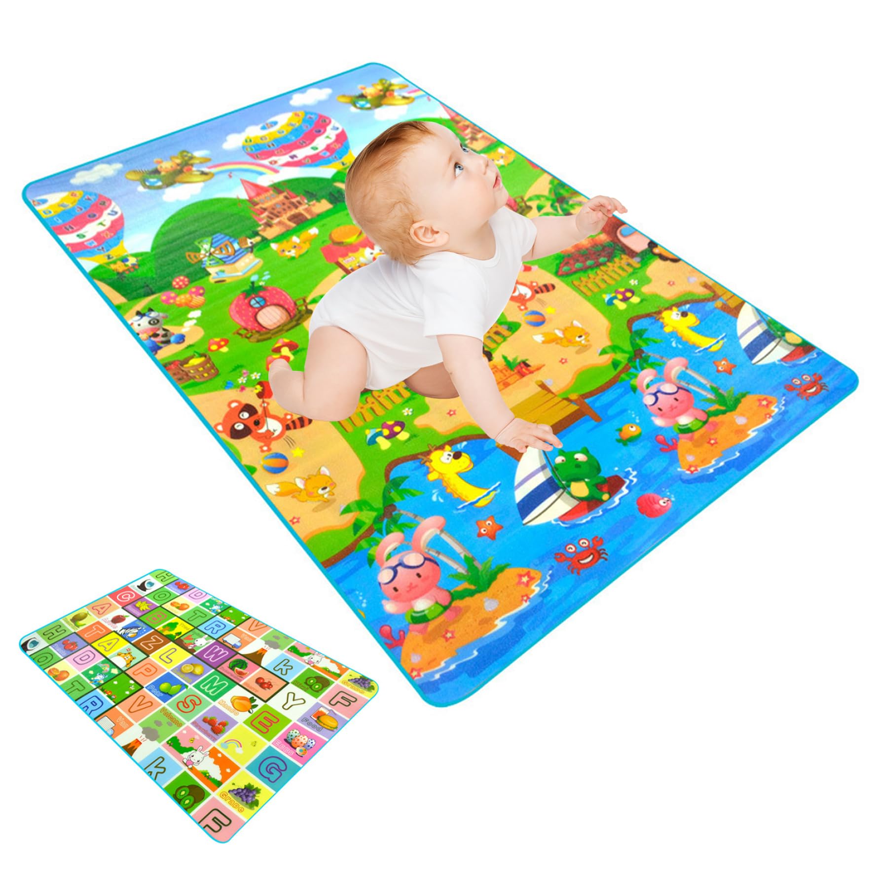 Tappetini in schiuma, tappetini da gioco per bambini, 120x180 cm per bambini che strisciano educativi a 2 latili da faccia a 2 latene che imparano tappeti per la sala giochi per bambini piccoli