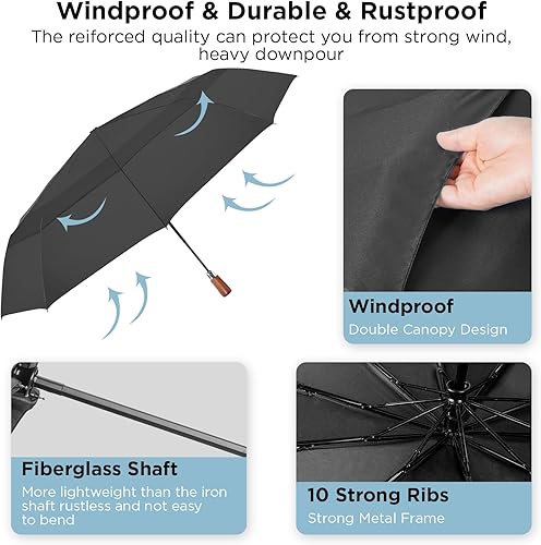 Miniatura 3 de 55 Inch Automatic Open Golf Umbrella, Oversize Windproof Waterproof Large Double Canopy Vented 10 Ribs Folding Travel Umbrella, UPF 50+ UV
