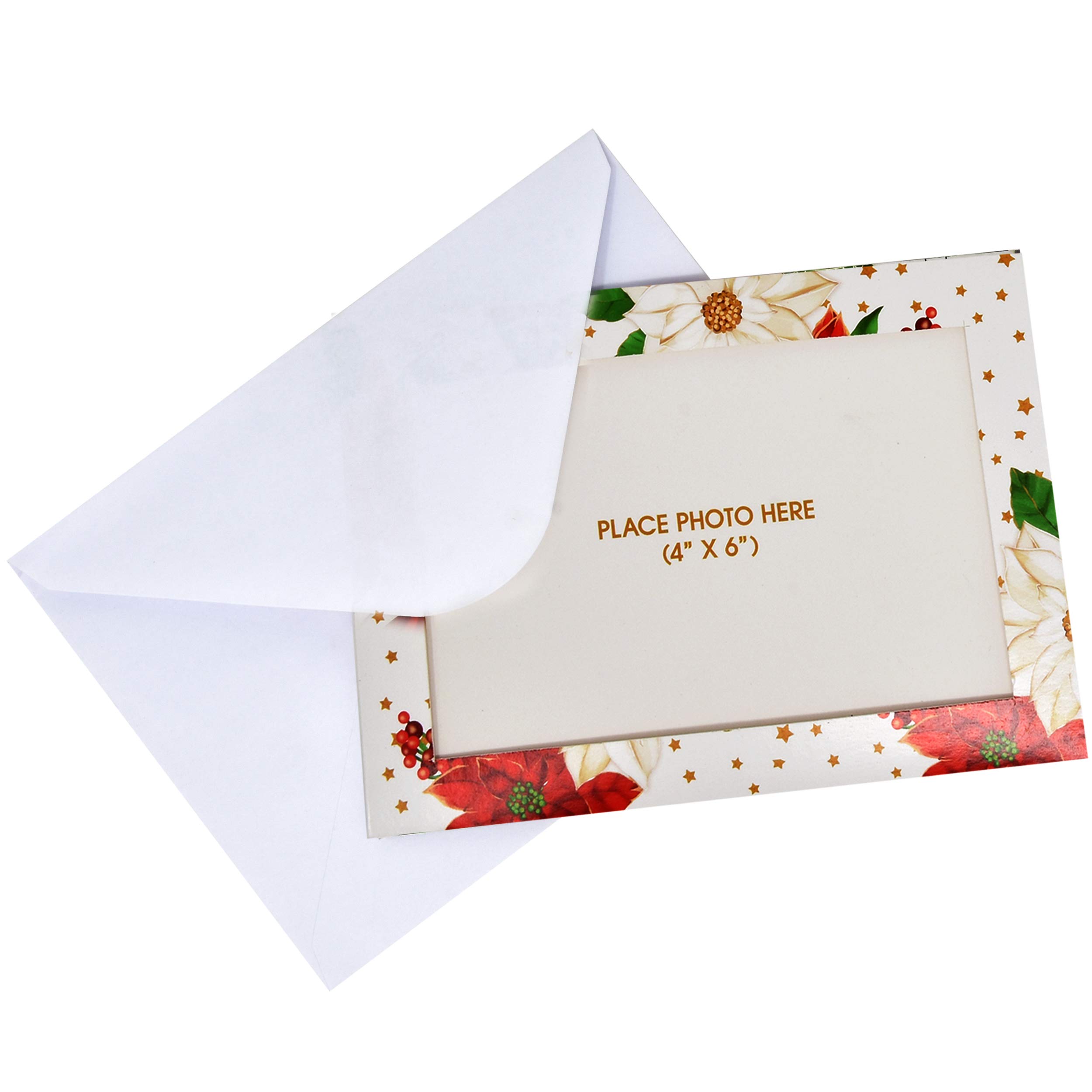 48 Christmas Photo Frame Greetings Cards - Photo Sleeve Christmas Cards  Fits 4x6 Photo Insert - Holiday Picture Holder Greeting Note Cards