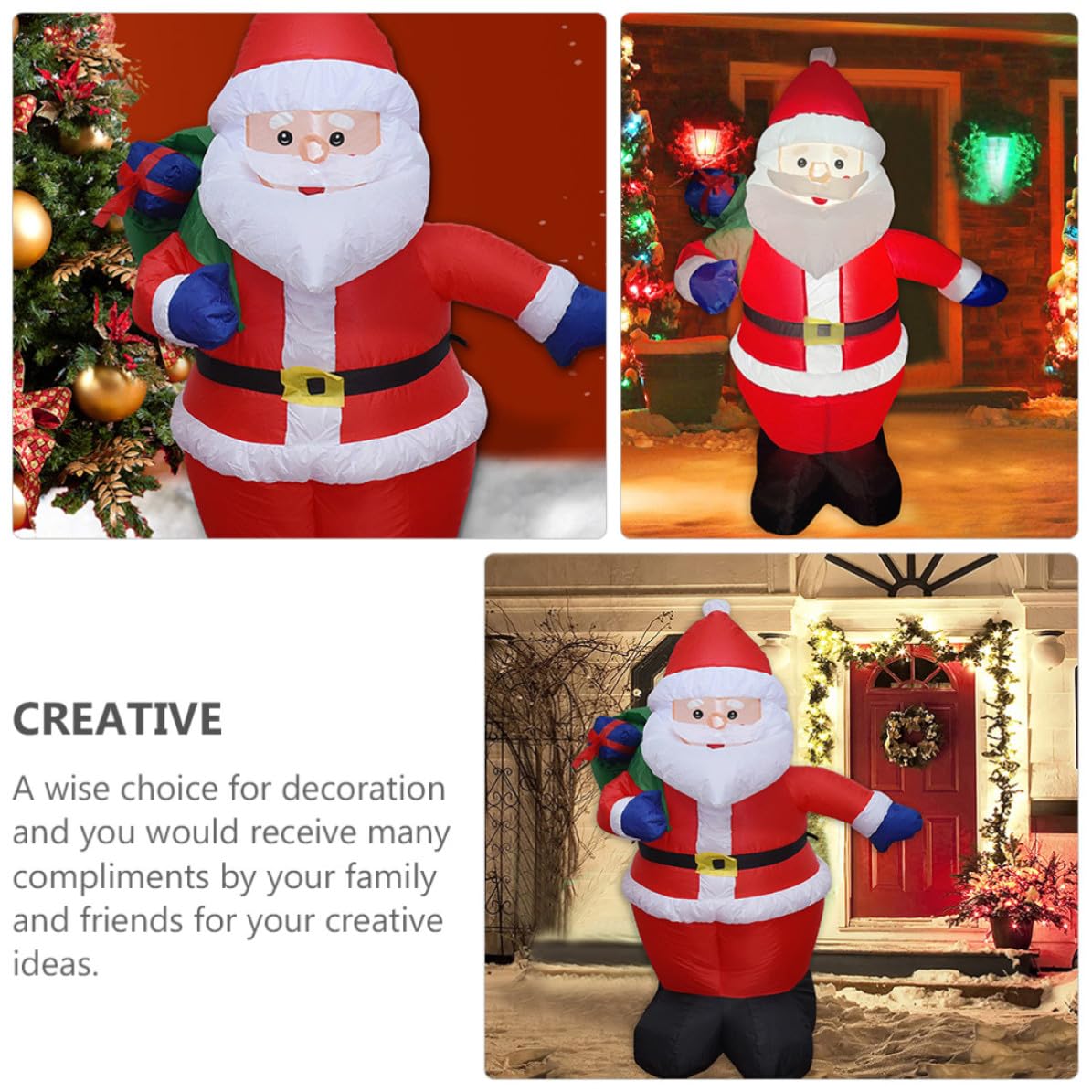 Sewroro Père Noël Gonflable Rouge en Polyester Lumières LED pour Noël | Décoration Extérieure Classique, Usage Jardin Avant, Résistant à L'usure