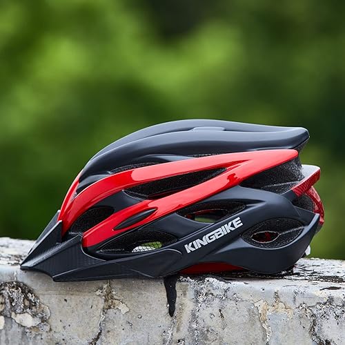 Miniatura 7 de KINGBIKE Casco de bicicleta ligero y cómodo para adultos y jóvenes con luz trasera de seguridad LED + visera desmontable, mochila de almacenamiento