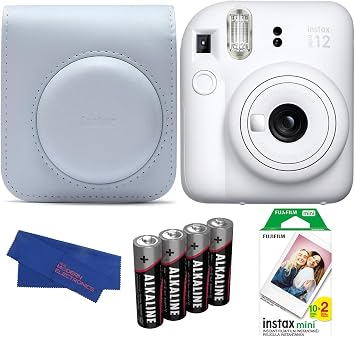 Fujifilm INSTAX MINI 12 Instant Film Camera Bundle, Includes INSTAX Mini Film 20 Exposures, INSTAX Mini 12 Case and More 5 Items Clay White