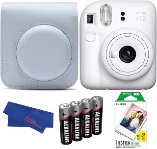 Fujifilm INSTAX Mini 12 Instant Film Camera Bundle, Includes: INSTAX Mini Film (20 Exposures), INSTAX Mini 12 Case and More (5 Items) (Clay White)