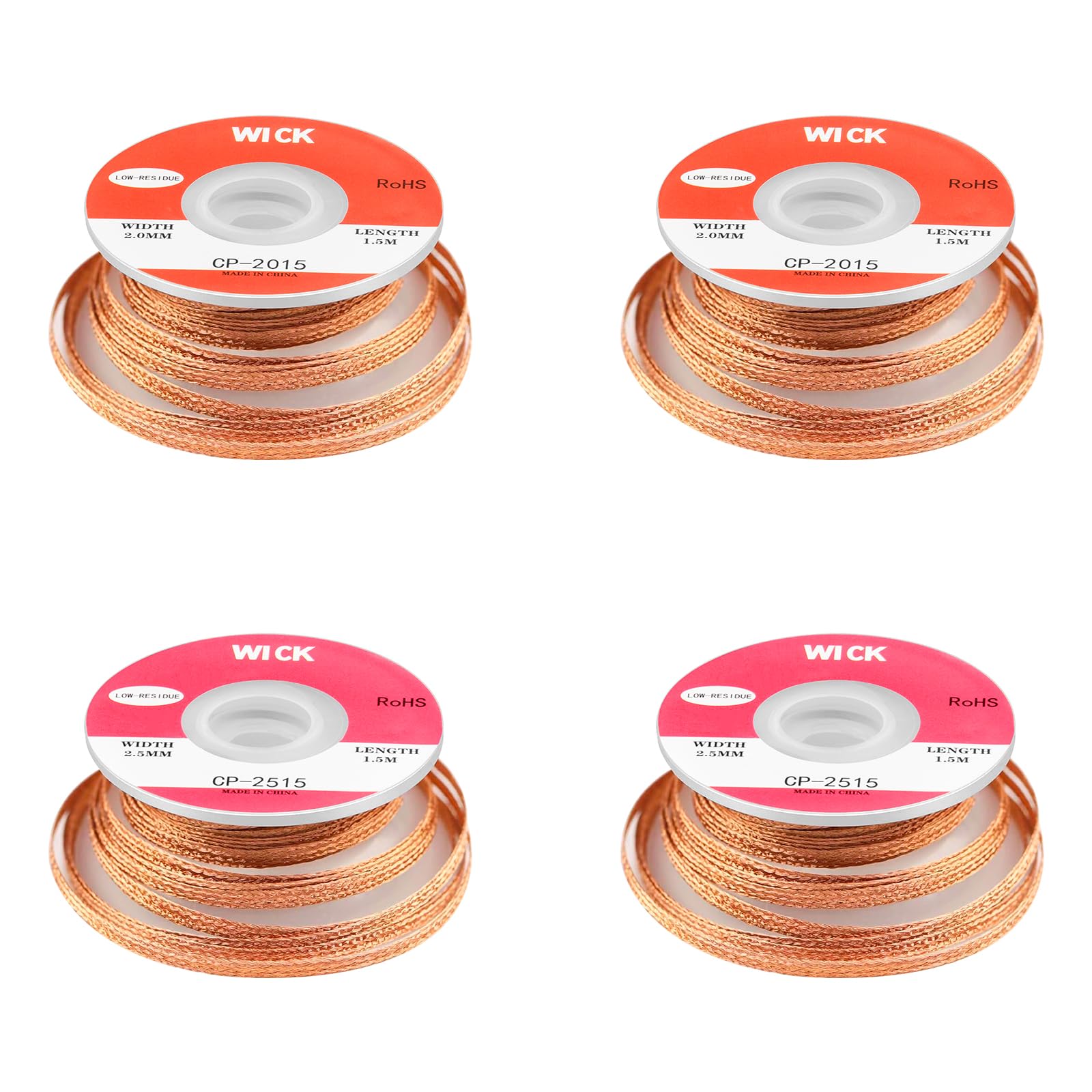 4-Pack Desoldering Wick Solder Wick Braid with Flux No-Clean Electronic, 2.0/2.5mm Desoldering Wick & Soldering Wick For Solder Remover, Desoldering Braid Wire Roll (Total 20ft)