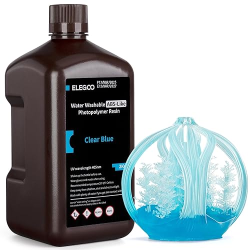 ELEGOO Water Washable ABS-Like 3D Printer Resin, High Durability and Toughness, Low Odor, Wide Compatibility for Mars Saturn Jupiter MSLA DLP LCD Impresora, Clear Blue 2000g - Clear Blue - L-2000g