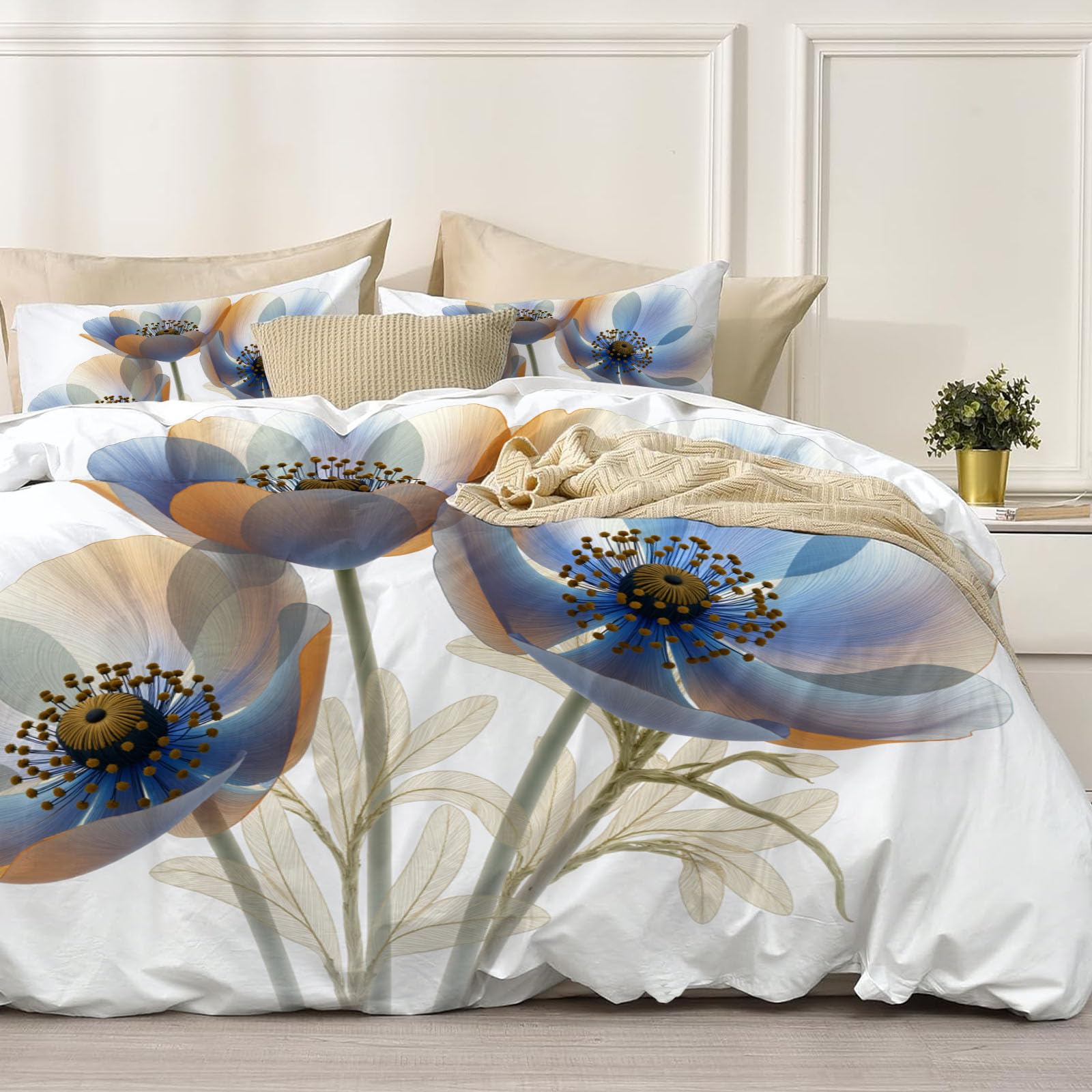 Housse de couette 140x200 fleurs zip pratique contre la couette qui glisse