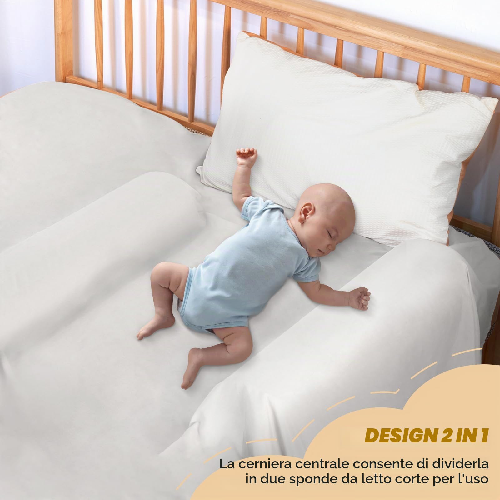YIHATA 2in1 Sponda Barriera Letto Bambini, Paracolpi Lettino, Sbarra Schiuma Lunga Staccabile in 2 sezioni Utilizzare, Facile da Trasportare per Neonati Anziani Adatto a Tutti i Letti