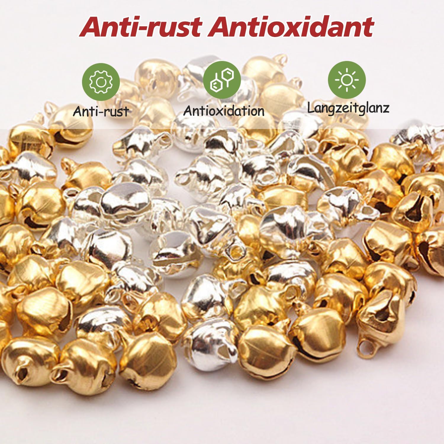 ZYDYRX 200 Stück Gold Glöckchen - 14mm Metall Glocken Mit Ösen