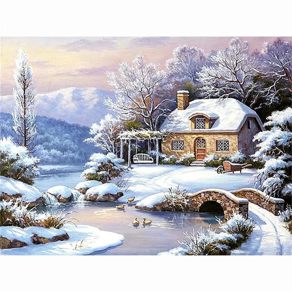 5D Diamant Painting Bilder Vollbild Winter Schneeszene DIY Diamond Painting Groß Full Set für Erwachsene kinder,Malen Nach Zahlen Mosaik Gemälde Kunst Handwerk Leinwand Wanddeko 90x120cm/36x48in