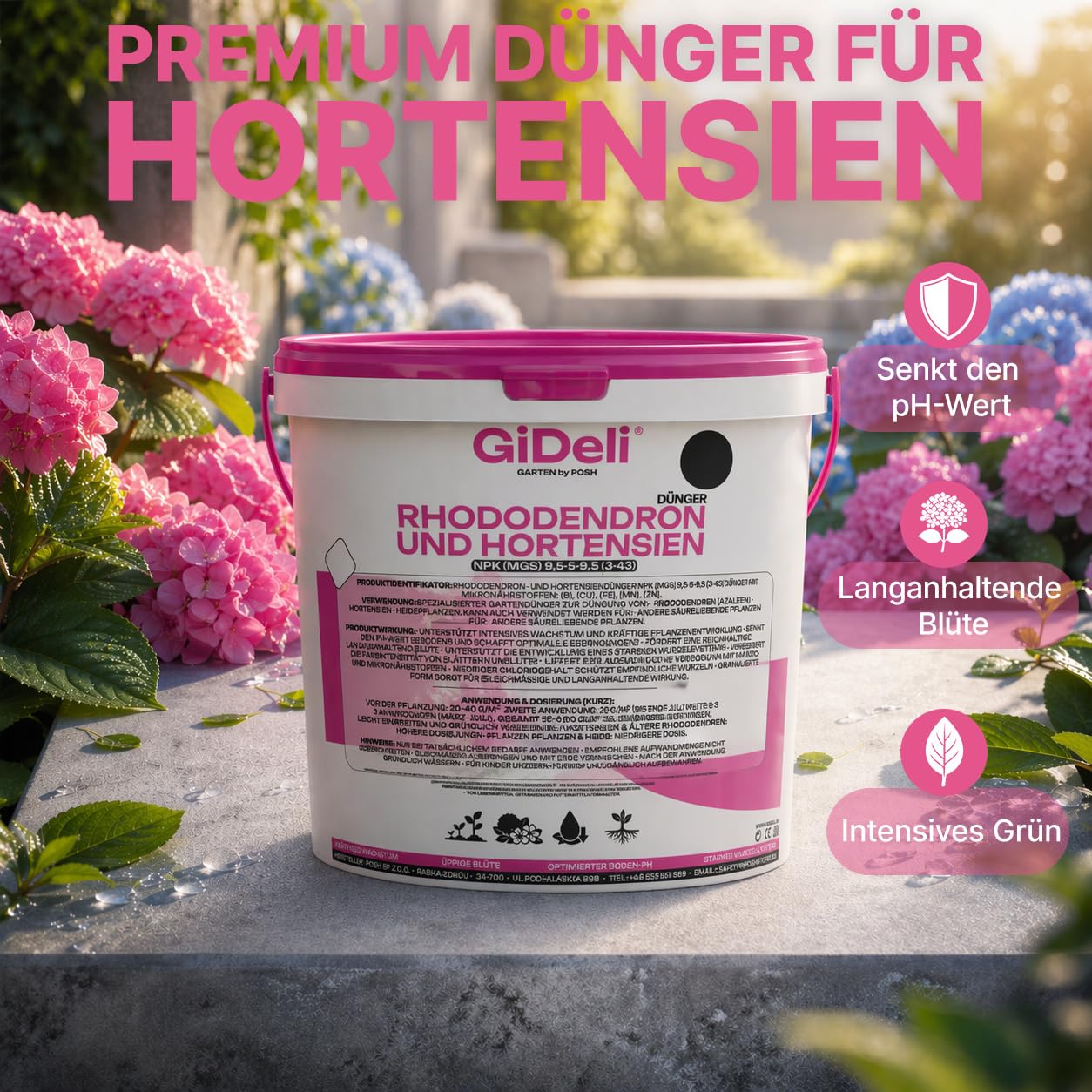 GiDeli Rhododendron Dünger & Hortensiendünger 10 kg Eimer Granulat NPK Mg