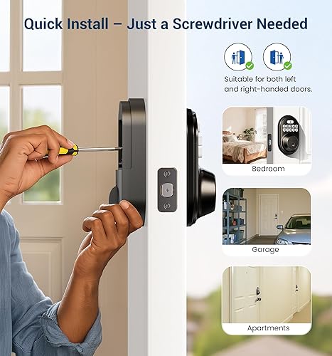 Miniatura 8 de Veise Cerradura de puerta de entrada sin llave, cerrojo electrónico para teclado, entrada con llave, bloqueo automático, contraseña antimirada,