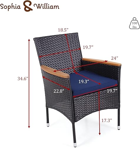 Miniatura 6 de Sophia & William Juego de 2 sillas de ratán para patio, 2 sillas de comedor de mimbre para exteriores con cojines de asiento y reposabrazos de madera