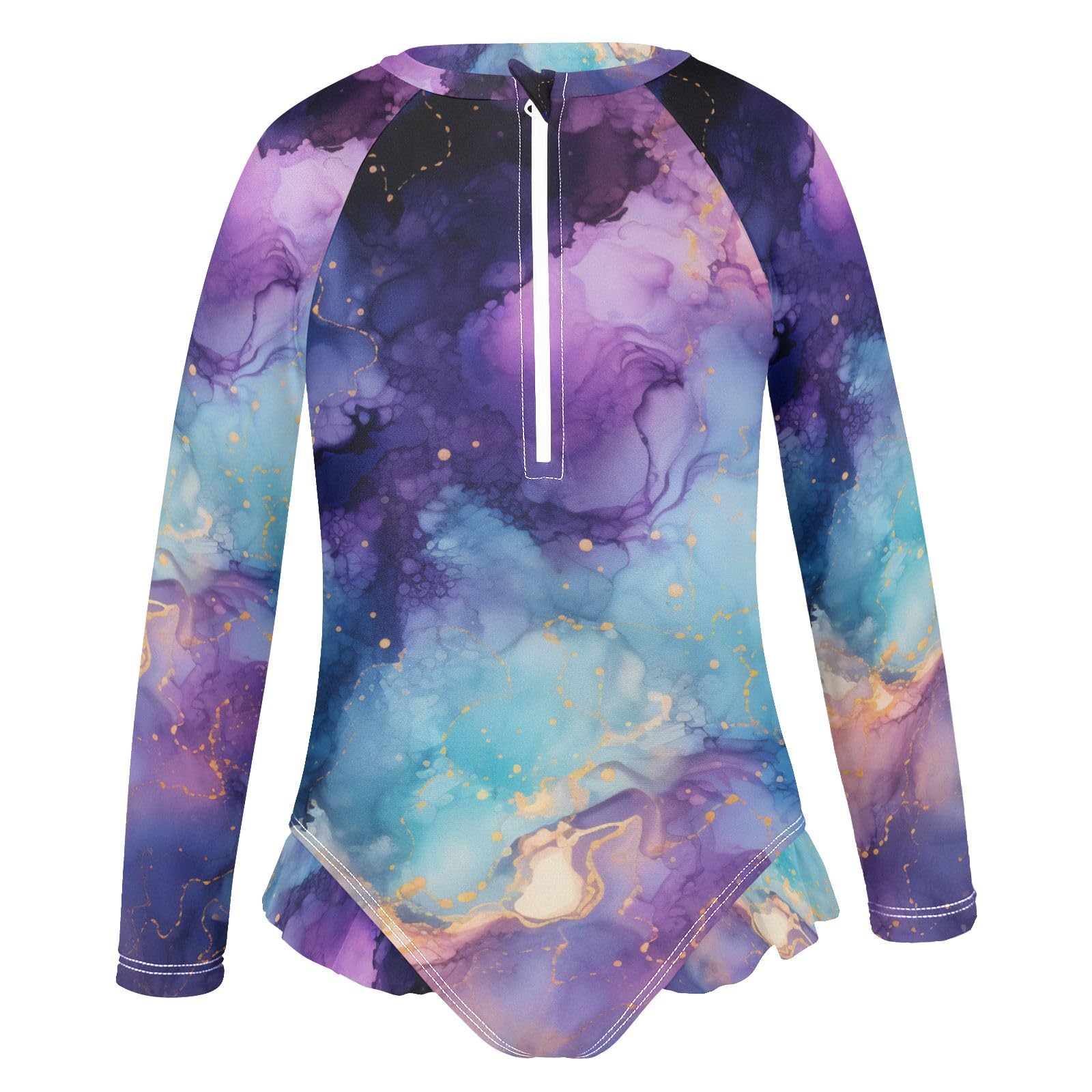 ALAZA Swimsuit for Girls Long Sleeve Rashguard Bathing Suit Marble Dark Quick Dry 4T