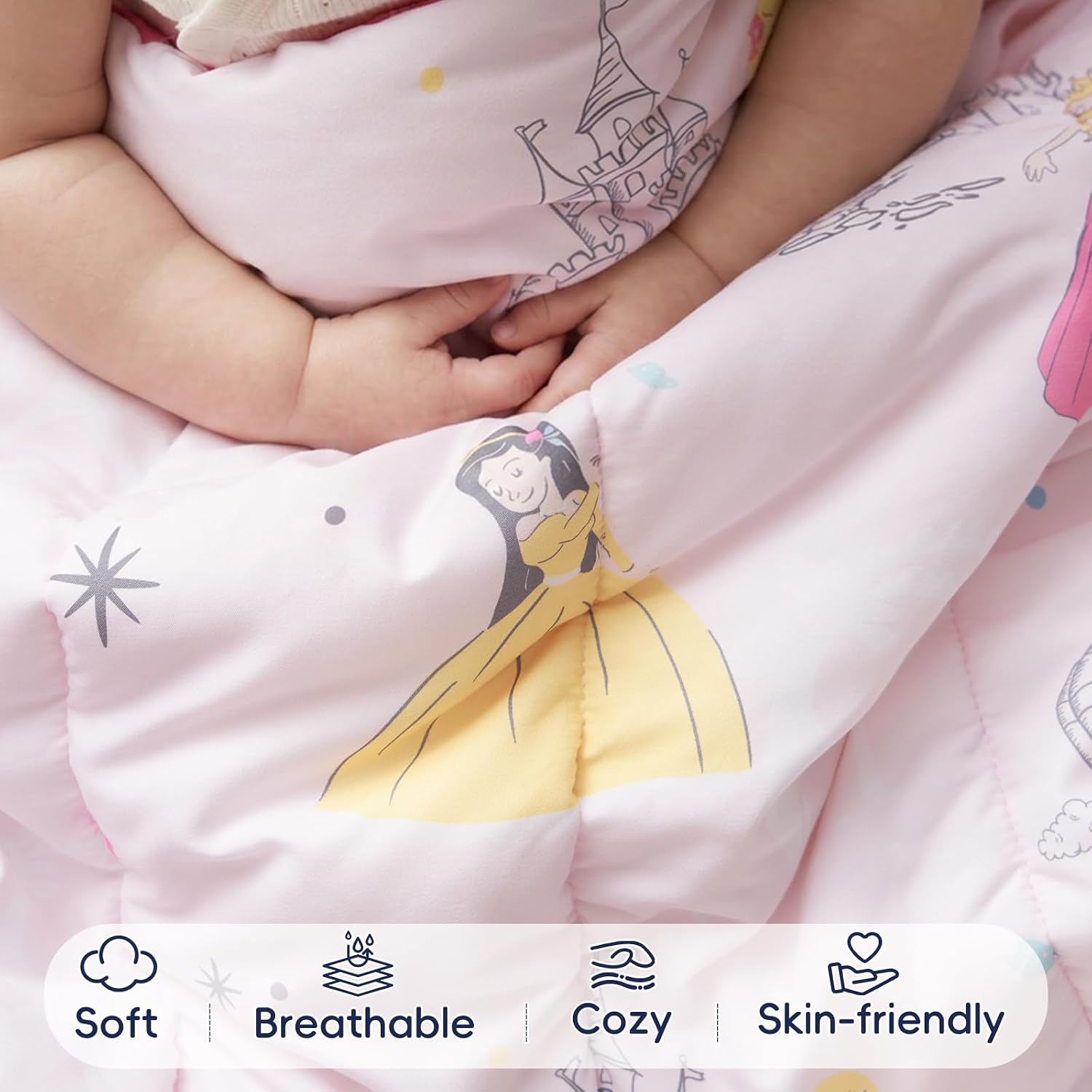PHF 4 Piece Toddler Bedding Set, Ultra Soft Toddler Comforter Sets Include Comforter, Fitted Sheet, Flat Top Sheet and Pillowcase for Girls, Bed in A Bag for Toddler Bedroom, Princesses