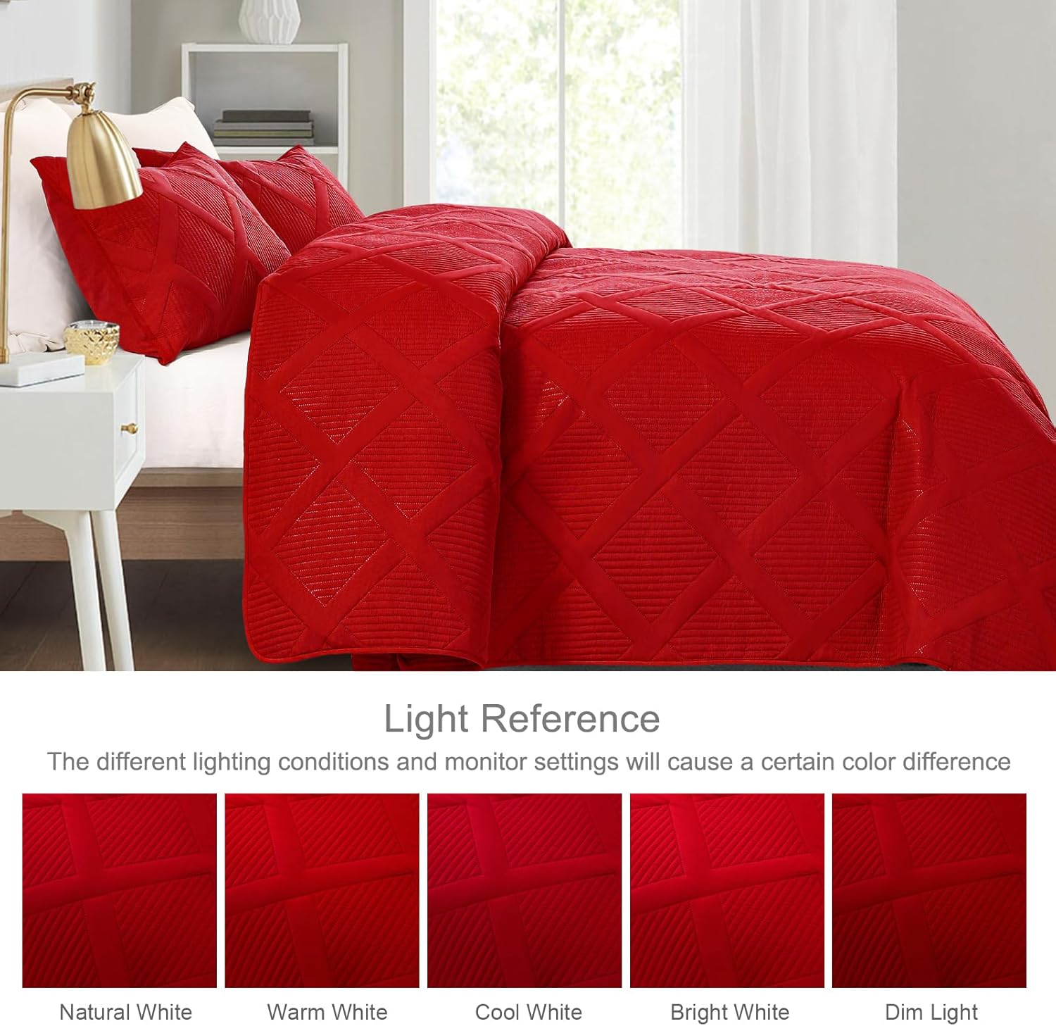 Exclusivo Mezcla King Quilt Set- Red Quilts Bedding Set with 2 Pillow Shams, Modern King Bedspread with Striped Pattern, Soft Lightweight Bedspreads Coverlets for All Seasons - Image 3