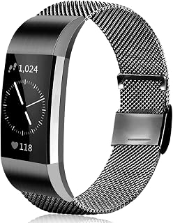Amzpas Metal Replacement Bands Compatible with for Fitbit Charge 2 Bands, Adjustable Stainless Steel Metal Bracelet Strap for Fitbit Charge 2 HR Fitness Tracker Men Women Small Large (Black, Small)