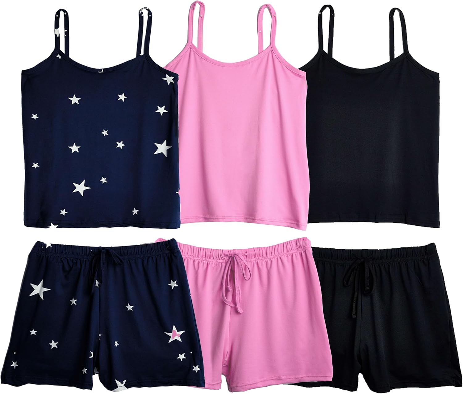 Real Essentials 3 Pack: Women's Super Soft Pajama Set - Cute Cami Lounge Short and Top PJs Set (Available in Plus Size)