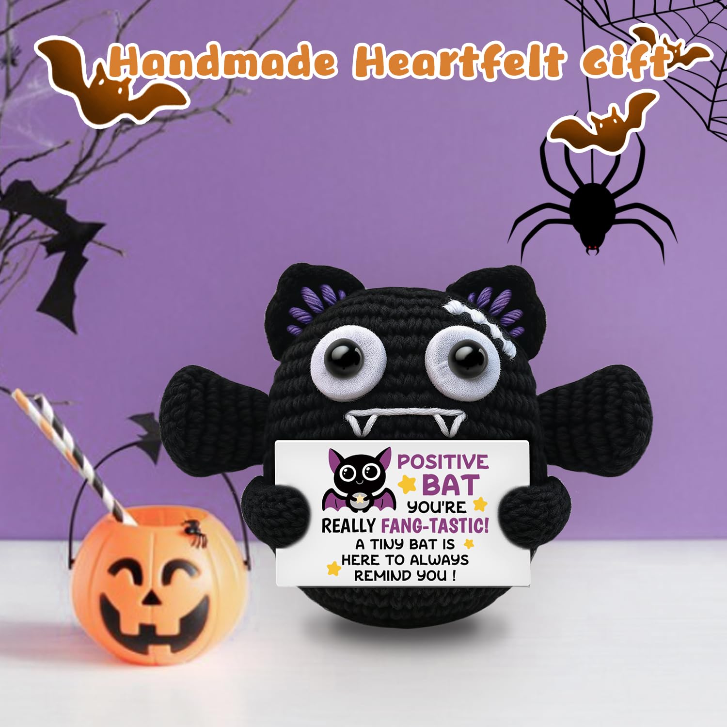 Handmade Positive Crochet Bat Doll Birthday Gifts for Women Men Friends Couples Unique Gifts for Her Him Inspirational Cute Desk Emotional Crochet Room Decor for Women