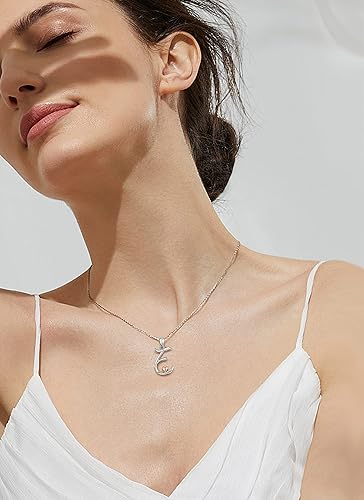Miniatura 4 de CELESTIA Collares con iniciales de plata de ley 925, 26 letras con corazón de oro rosa, cadena de 18 pulgadas