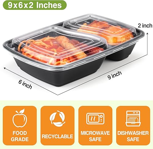 Miniatura 2 de Eupako 55 juegos de recipientes de preparación de comidas de 32 onzas reutilizables  Contenedores de plástico para almacenamiento de alimentos con