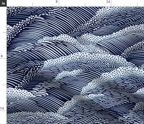 Miniatura 2 de Spoonflower Tela  Índigo Ondas Moderno Japonés Abstracto Art Deco Azul Marino Contemporáneo Impreso en Tela de Algodón Pétalo por The Yard  Costura