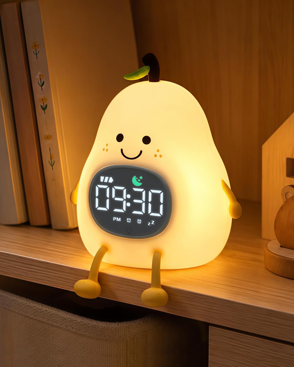 Yiliaw Pear Sleep Training Alarm Clock with Night Light for Kids - Ok to Wake Clock with Dual Alarms, Night Light & RGB Colors, 6 Alarm Tones & White Noise, Rechargeable Clock for Boys & Girls