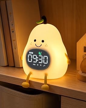 Yiliaw Pear Alarm Clock with Night Light for Kids, Ok to Wake Clock | Cute Kids Digital Desk Clock for Bedroom, Dual Alarm, Sleep Trainer, Multicolor Night Light, White Noise, Gift for Girls Boys