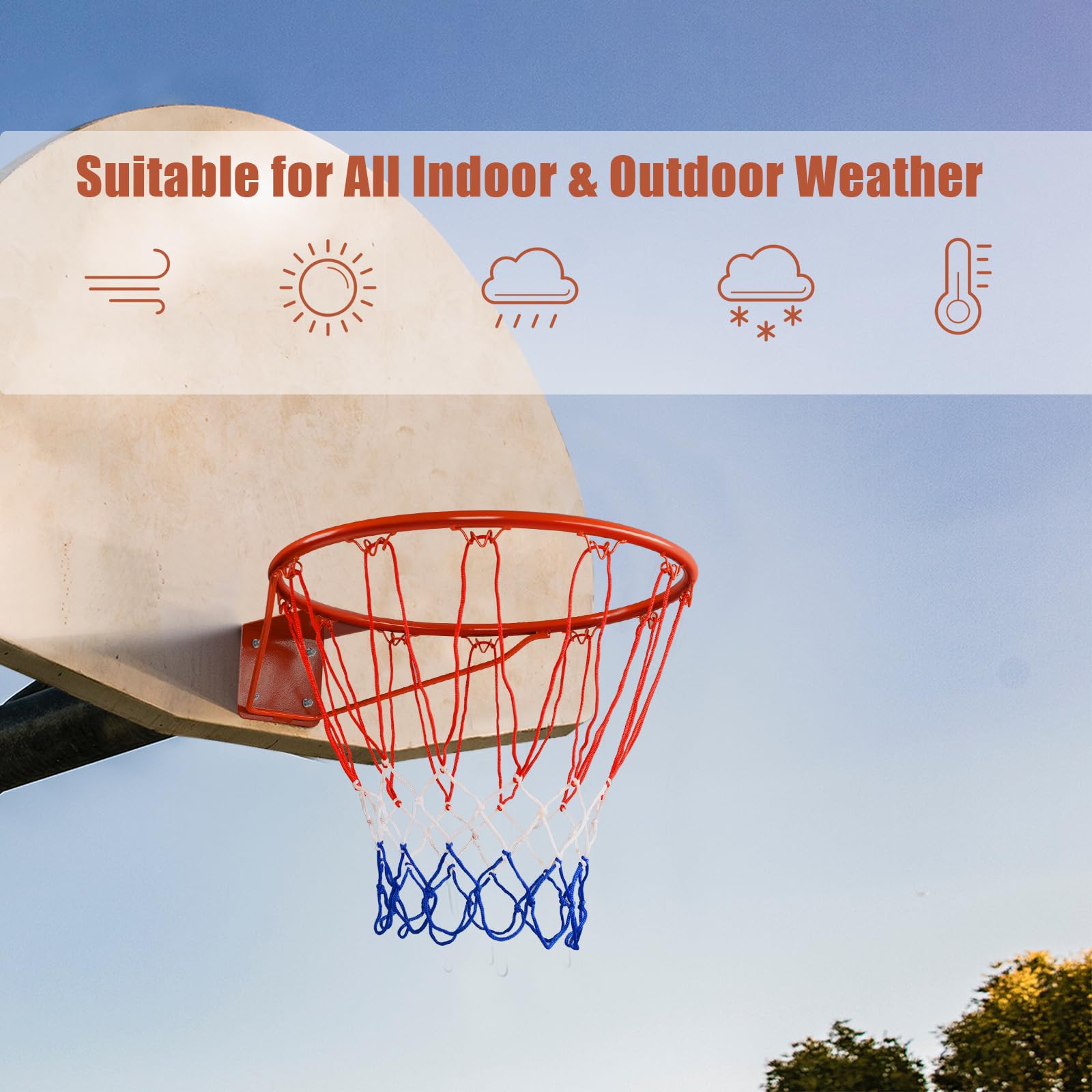 KOMFOTTEU Cesta de baloncesto de pared con malla de nailon y marco de metal, diámetro de 45 cm, para deportes de interior y exterior