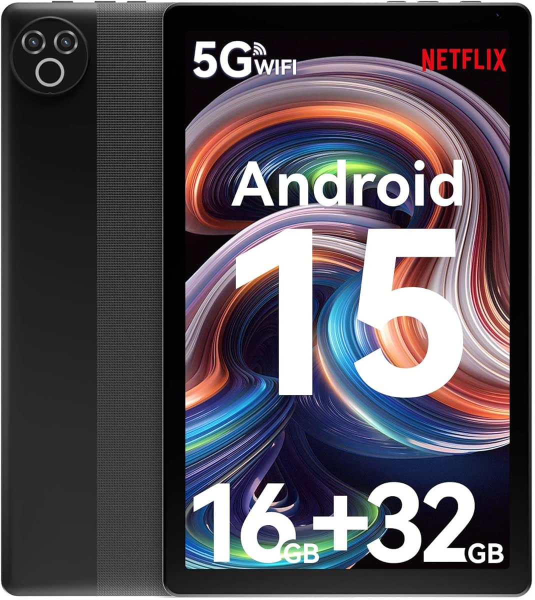 Tablet 10 Inch Android 15 OS GMS Certified Tablets PC 1.8 GHz 5-Core 16 (3+13) GB RAM 32 GB ROM 1 TB Expandable 1280x800 HD IPS Touch Screen 5000 mAh WiFi 6 Bluetooth 5.4 Dual Camera 2025 (Black)