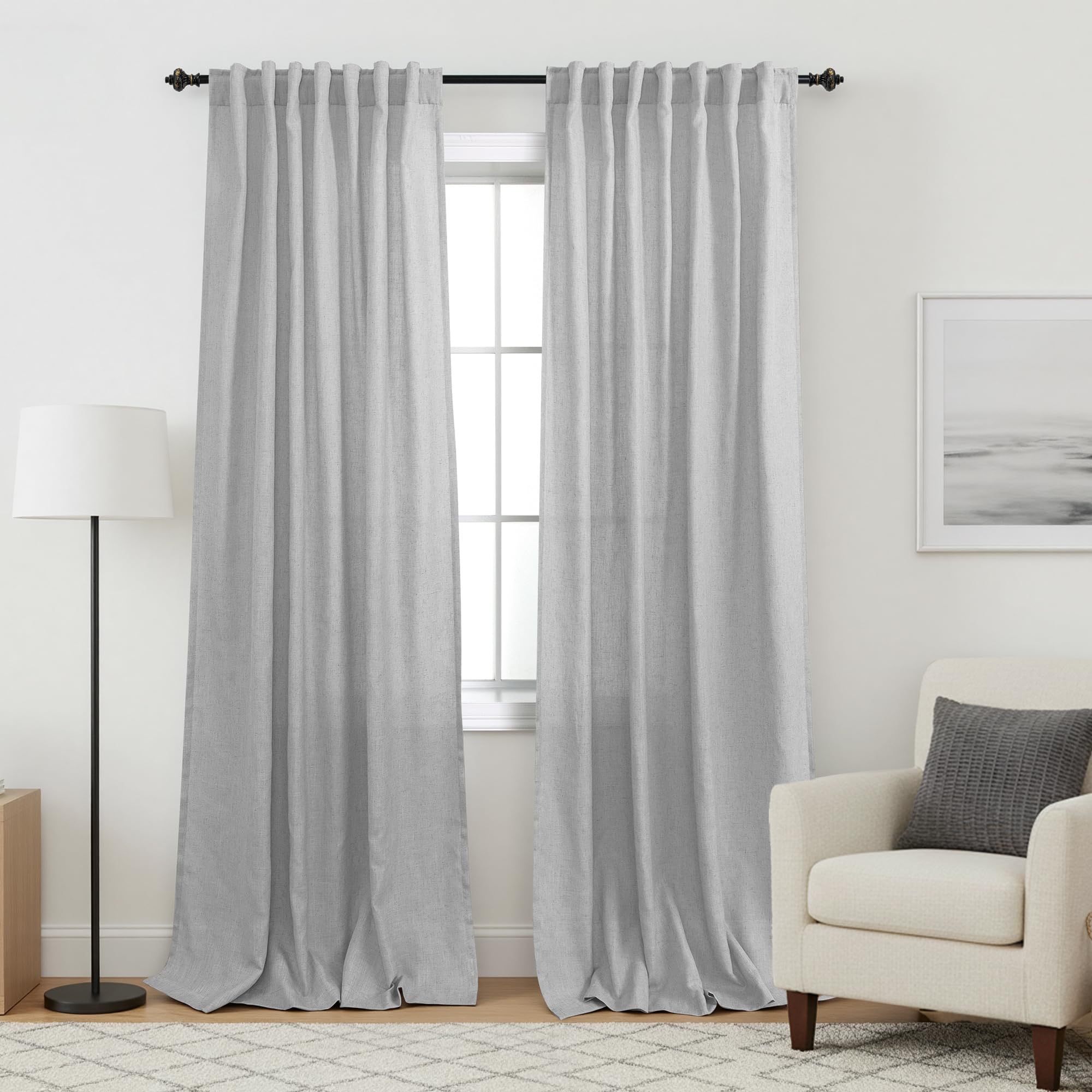 KOUFALL Light Grey Curtains 84 Inch Length for Living Room 2 Panels Set,Sheer Linen Farmhouse Privacy Curtains That Let Light in,52x84 Inches Long,Dove Gray