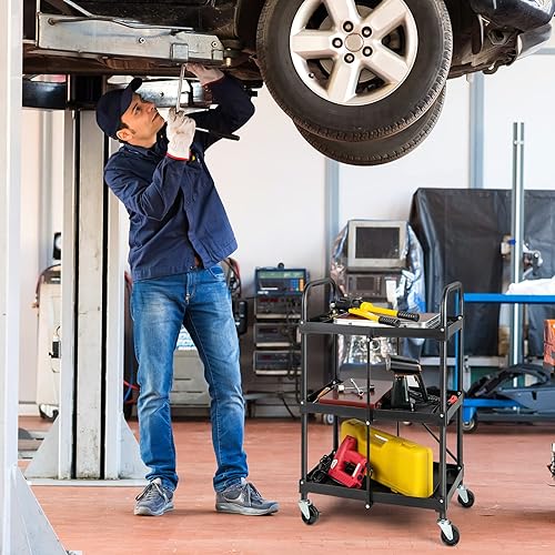 Miniatura 2 de S AFSTAR Carrito de almacenamiento plegable de 3 niveles con ruedas, organizador de herramientas rodantes con ruedas universales y pasamanos,