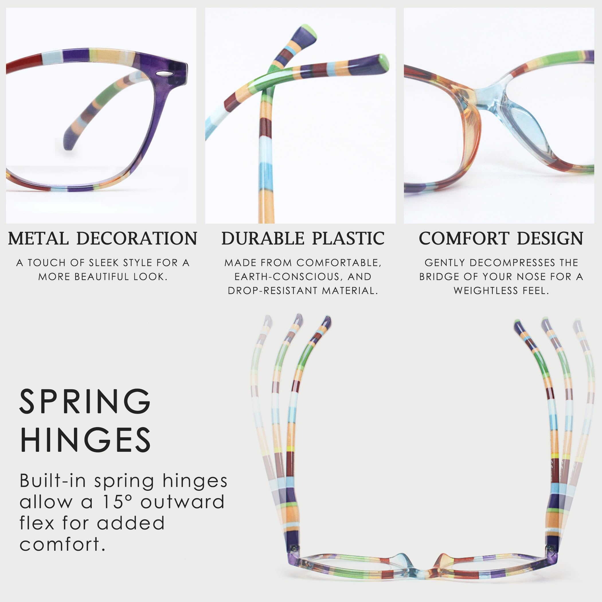 HEEYYOK Un Paquet de 4 Lunettes de Lecture pour Homme et Femme,Lunettes Loupe Leger Durable,Branches a Ressort Confortable,De Couleurs melangees