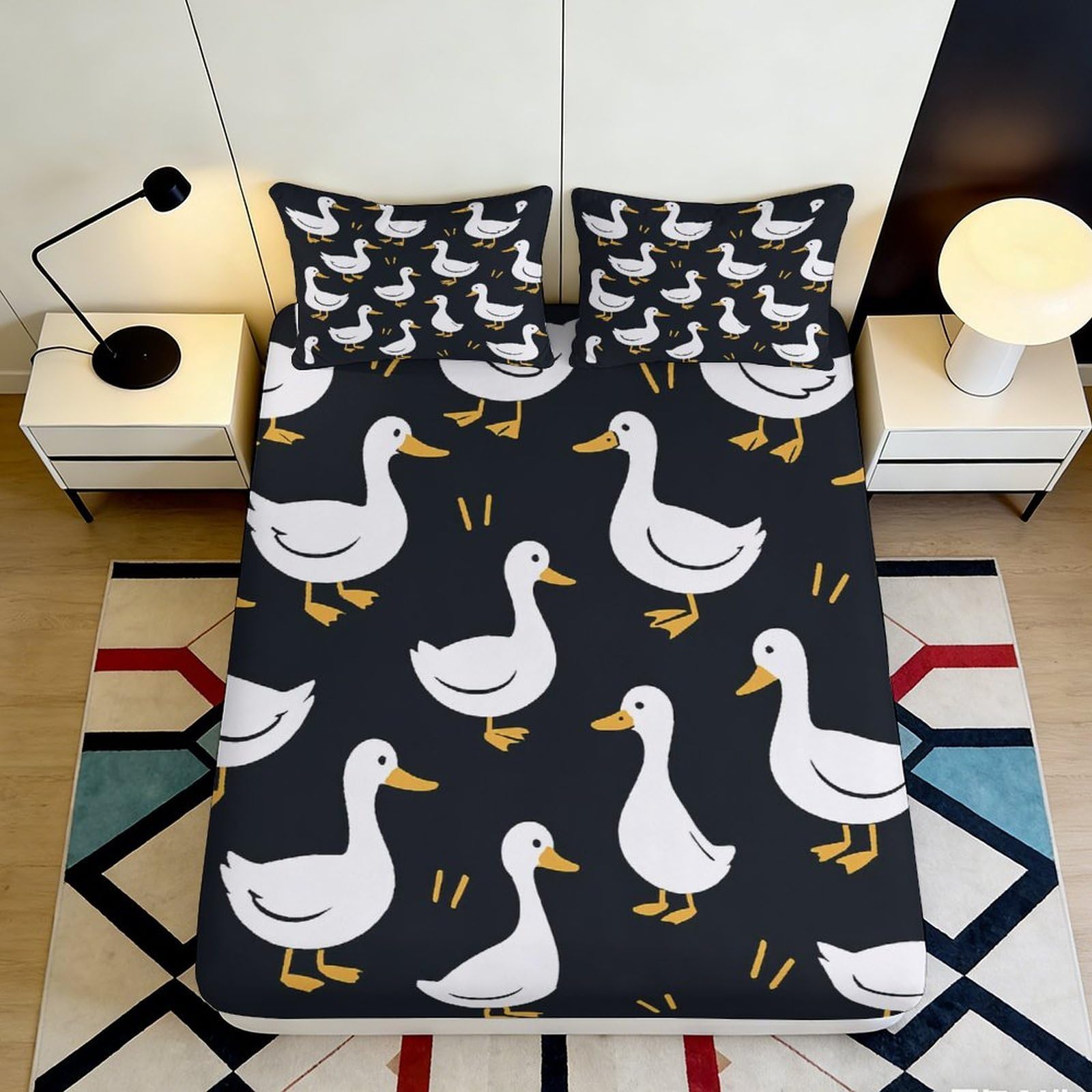 Kjhgrfrdk Style-9 3D Printed Cartoon Duck Fitted Sheet Microfiber Deep Pocket Non-Slip Bedding Set Duck Pattern Mattress Fitted Cover Elastic Hem Machine Washable For Teens Adults 140X200x25cm