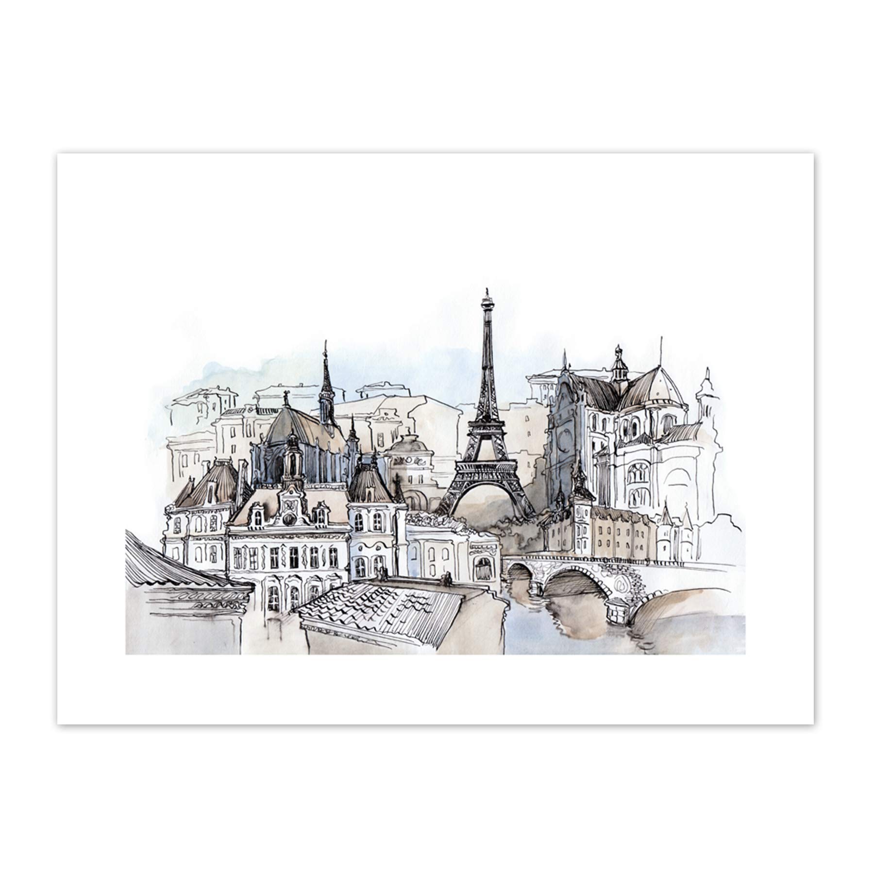 France Ink Drawing Paris Art Print Canvas Premium Wall Decor Poster