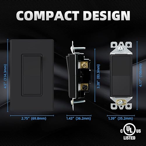 Vista 76 de Elegrp Interruptor de luz, 3 vías, 15 amperios, 120-277 voltios, reemplazo de pared de paleta basculante, corriente alterna, autopuesta a tierra