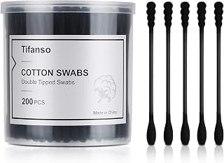 Tifanso 200 Black Cotton Swabs Double Tipped - Eco-Friendly Paper Sticks, Hypoallergenic Cruelty-Free Ear Buds for Beauty Cleaning