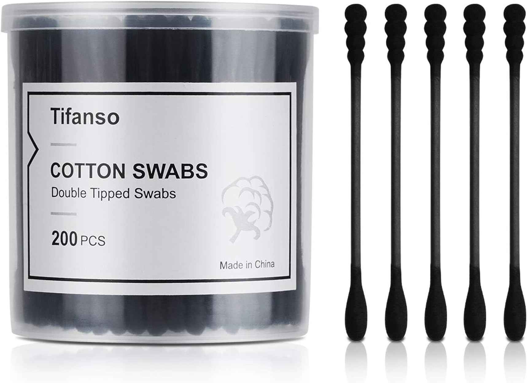 Tifanso Cotton Swabs, 200 ct Natural Black Double Tipped Organic Cotton Bubs, Cruelty-Free Cotton Swabs, Biodegradable, Chlorine-Free Hypoallergenic (Black)
