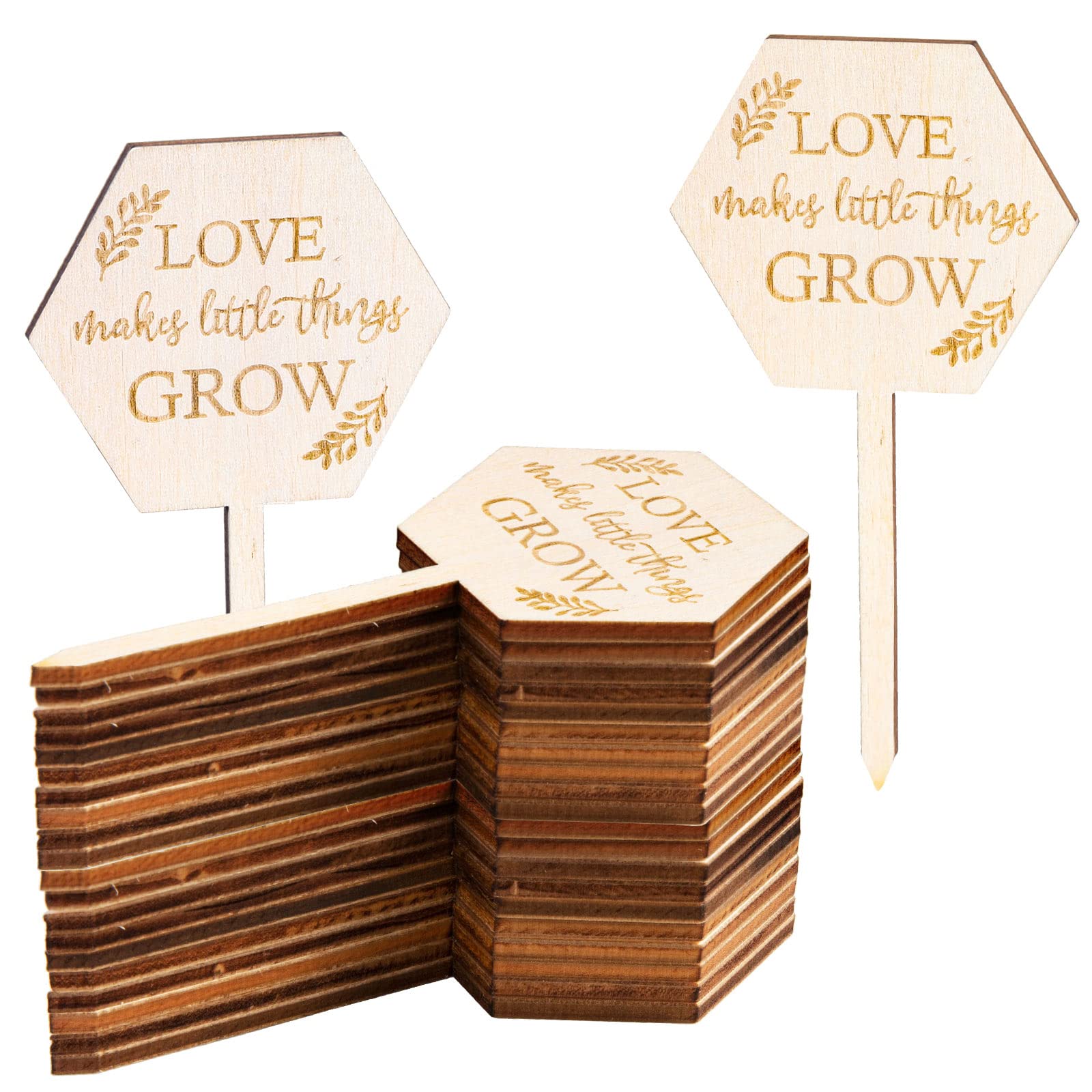 AnyDesign 30Pcs Love Makes Little Things Grow Plant Labels Wooden Plant Stakes Succulent Garden Marker Plant Sign for Seed Potted Teacher Appreciation Gift Wedding Baby Shower Thanksgiving Supplies