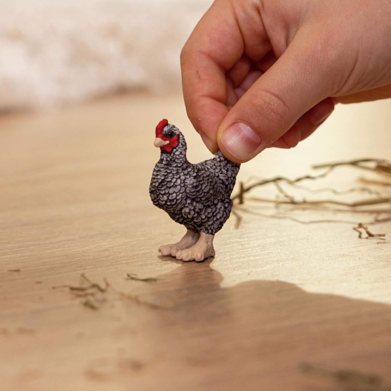 Schleich Farm World - 2" Plymouth Rock Chicken Toy for Kids. Realistic, Hand-Painted Farm Animal Toys for Boys and Girls. Fun Figure for Screen-Free Learning for Children and Toddlers Ages 3+ 13997