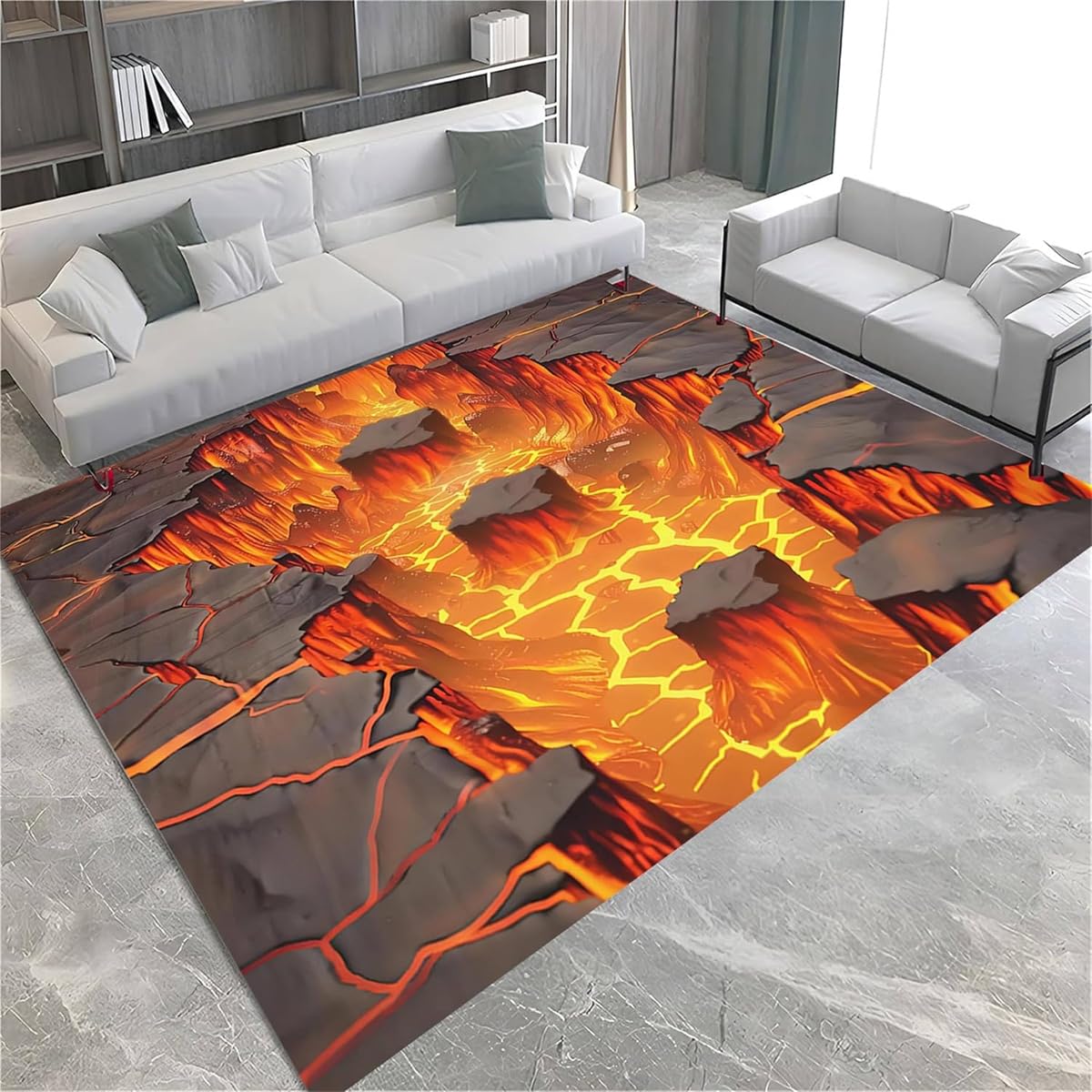 Vulkan Lava Magma Bereich Teppich 3D Kreative Jungen Teenager Spielteppich Teppiche FüR Wohnzimmer Schlafzimmer Sofa FußMatte Dekoration Kind Spiel Anti-Rutsch Bodenmatte (Color 3,140x200 cm)