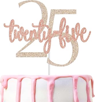 25 Twenty Five Cake Topper, Happy 25th Birthday Cake Decorations, Cheers to 25 Years Birthday Party Decoration, 25th Birthday Anniversary Decoration Supplies Rose Gold Glitter