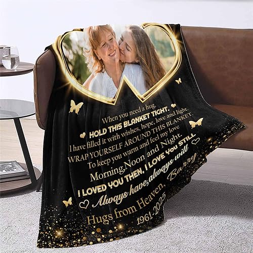 Miniatura 2 de Manta conmemorativa personalizada con fotos por la pérdida de mamá, papá, hijo, hija, regalo de memoria personalizado de seres queridos fallecidos