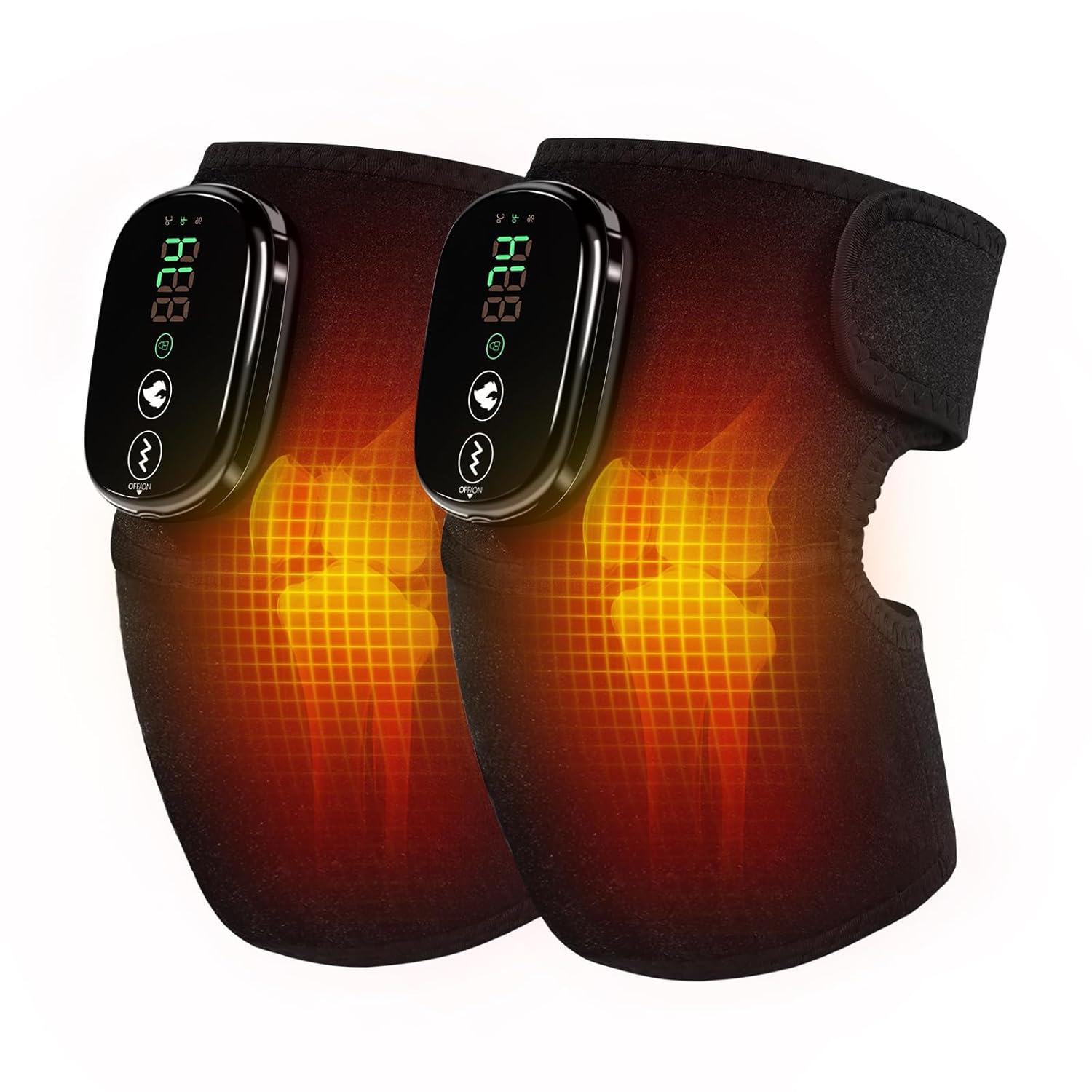 2PCS Cordless Knee Heating Pad,3 in 1 Rechargeable Heated Knee Brace with 3 Heat Levels and 3 Massages,Elbow & Shoulder for Arthritis Pain Relief,Electric Supports Wraps for Joint,Gifts for Men Women