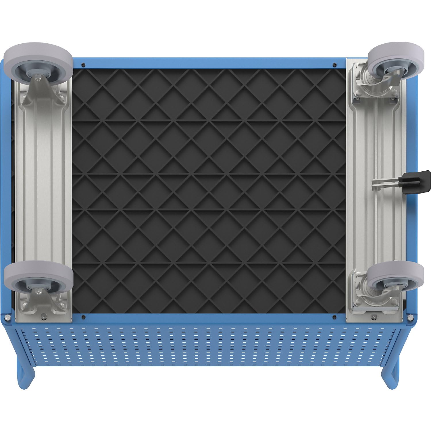eurokraft pro | Plattformwagen | Mit 4 hohen Lochblechwänden, LxB 1250 x 800 mm, mit Zentralstopp, Vollelastik