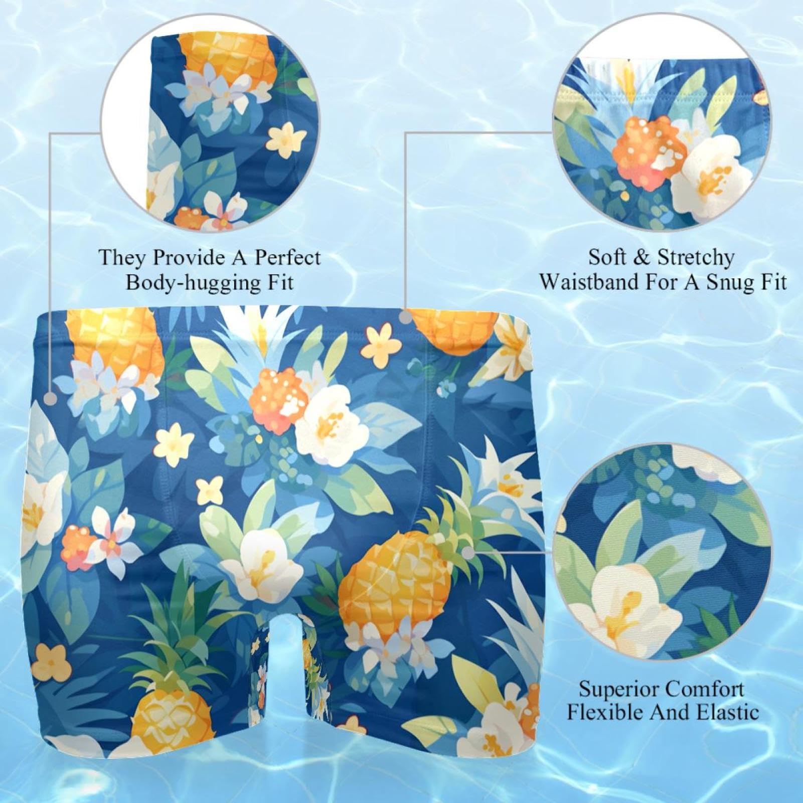 Mens Pineapple Art-1490 Jammer Swimsuit Elastic Waistband Short Boxer Swimsuit Board Shorts, XXL,