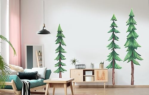 Miniatura 4 de Juego de 3 calcomanías de acuarela de pinos para decoración de habitación, diseño de bosque Chromantics